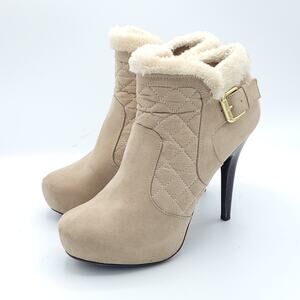 Madeline Suede Boots Heels Buckle biege women's size 8